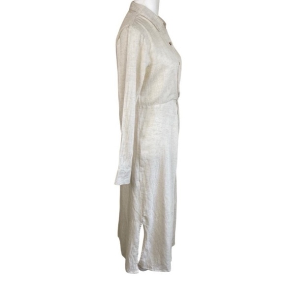 Sim & Sam Linen Blend Midi Dress Twist Button Front Neutral Color Sz S NWT - Picture 8 of 16